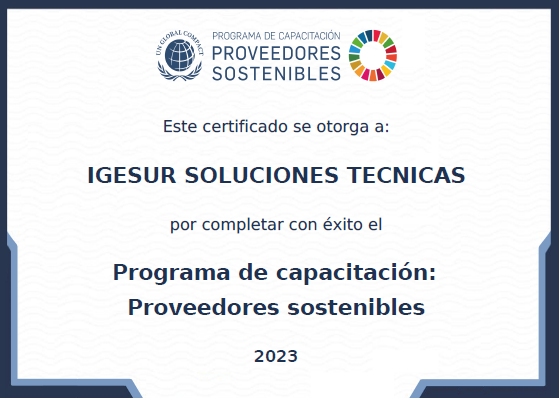 Titulo de proveedor sostenible Igesur